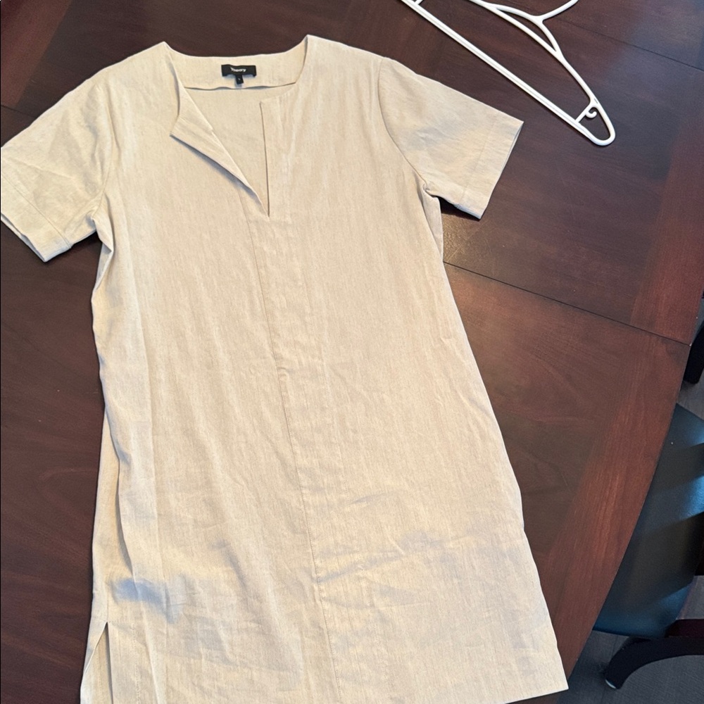 Theory Light Tan Short Sleeve DressTheory Linen